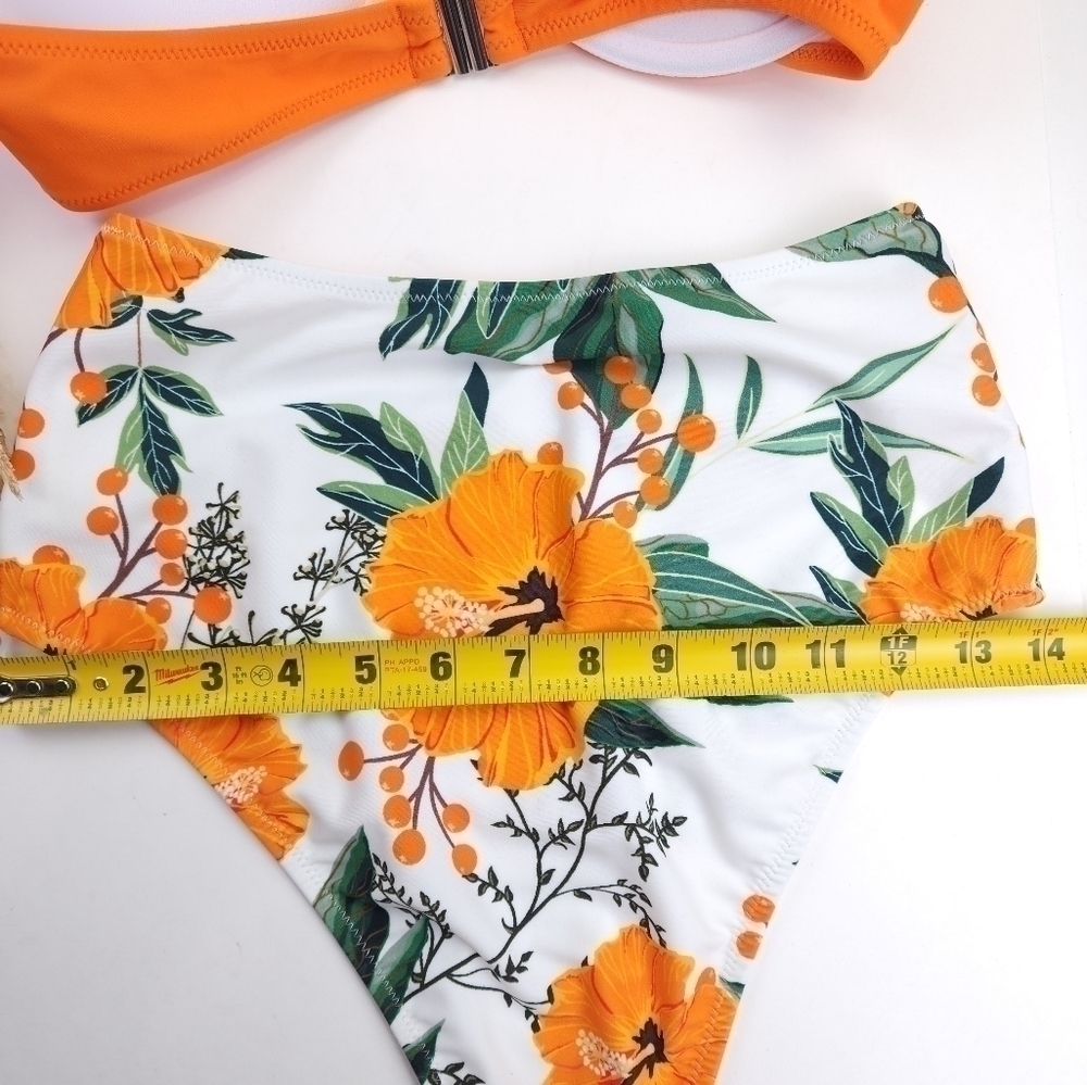 New Orange Floral 2pc Swimsuit Sz  XS / S - Picture 11 of 16